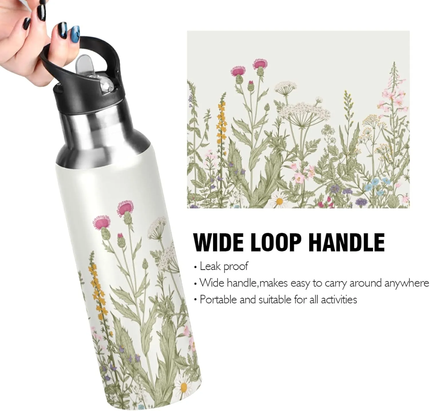 Oyihfvs Sports Stainless Steel Water Bottle 20 Oz, with Straw Lid Vacuum Insulated Leakproof Thermo Flask, Great for Fitness Outdoor
