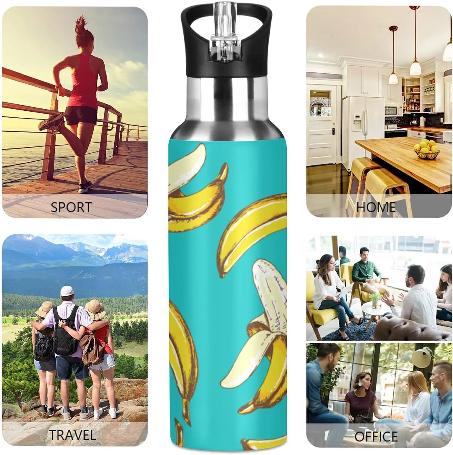 Oyihfvs Sports Stainless Steel Water Bottle 20 Oz, with Straw Lid Vacuum Insulated Leakproof Thermo Flask, Great for Fitness Outdoor