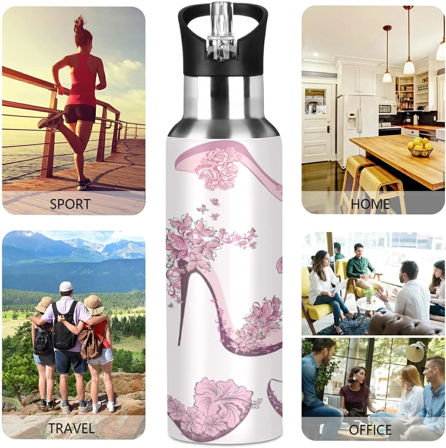 Oyihfvs Sports Stainless Steel Water Bottle 20 Oz, with Straw Lid Vacuum Insulated Leakproof Water Thermo Flask, Great for Fitness Outdoor