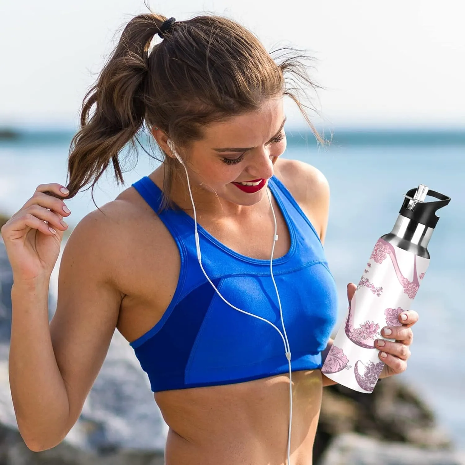 Oyihfvs Sports Stainless Steel Water Bottle 20 Oz, with Straw Lid Vacuum Insulated Leakproof Water Thermo Flask, Great for Fitness Outdoor