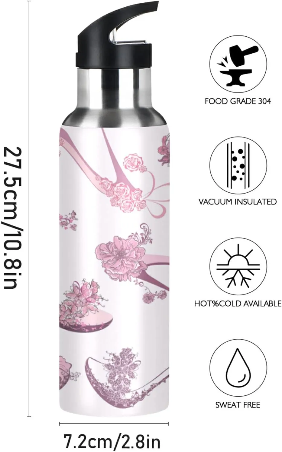 Oyihfvs Sports Stainless Steel Water Bottle 20 Oz, with Straw Lid Vacuum Insulated Leakproof Water Thermo Flask, Great for Fitness Outdoor