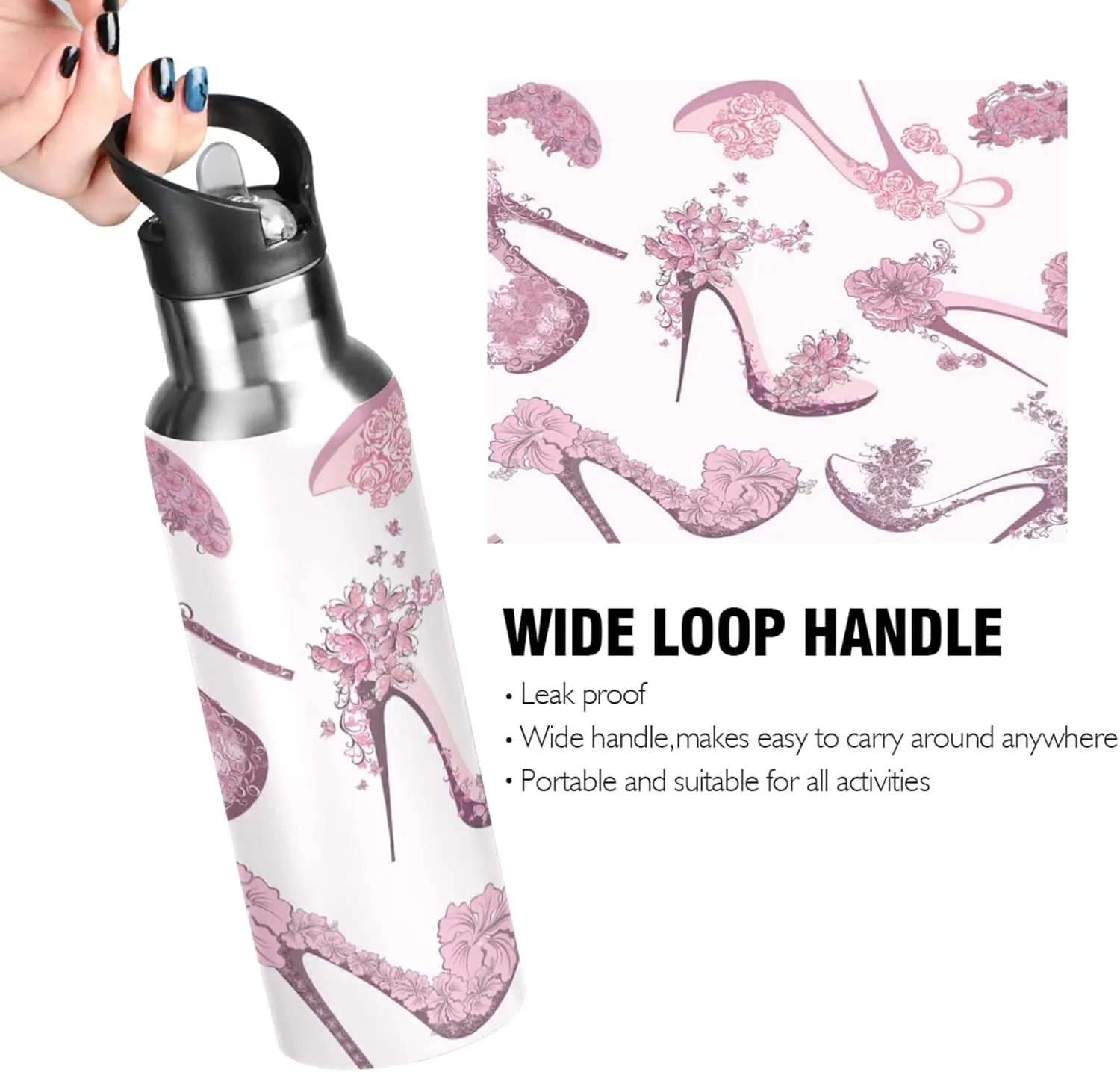Oyihfvs Sports Stainless Steel Water Bottle 20 Oz, with Straw Lid Vacuum Insulated Leakproof Water Thermo Flask, Great for Fitness Outdoor