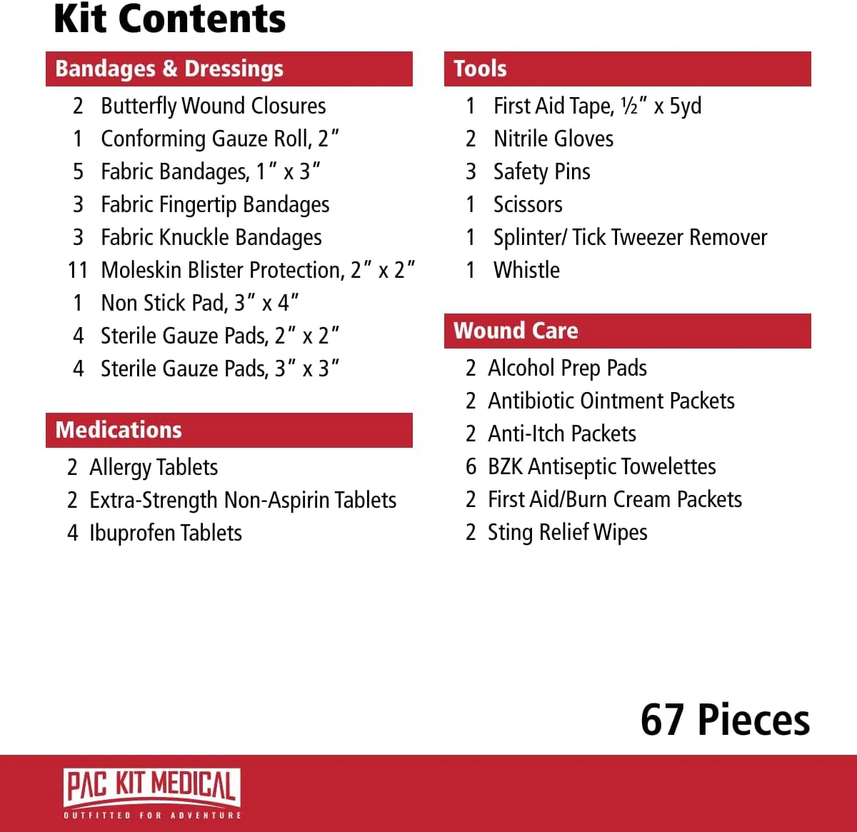 Pac-Kit Watertight Explorer 1 First Aid Kit for Hiking, Camping and Outdoor Activities, 67 Pieces