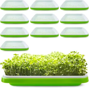 Pack 10 Seed Sprouter Tray with Drain Holes,Seed Germination Tray Kit BPA Free Nursery Tray,Soil-Free Big Capacity Healthy Wheatgrass Grower Sprouting Container Kit..