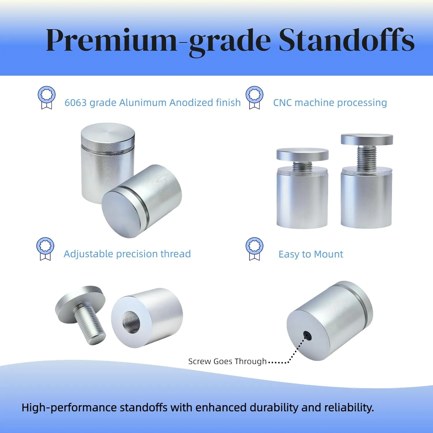 Pack of 12, Aluminum Standoff Screws, Wall Sign Standoff Mounting Hardware Advertising Glass Standoff Nail for Hanging Acrylic Picture Frame (12, Silver, 1/2" x 3/4")