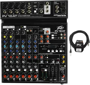 Package: Peavey PV 10AT PV10AT Mixer With 4 Mic In, Bluetooth, USB, Compressor/Effects   2 Channel AutoTune   Peavey PV 20' XLR Female to Male Low Z Mic Cable