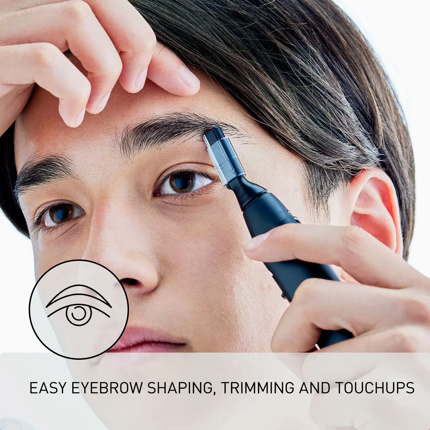 Panasonic Facial Hair Trimmer for Sensitive Skin, Unisex Detailer with Flexible Head, Gentle on Acne, Includes 2 Eyebrow Attachments, Wet/Dry - ER-GM40-K (Black)