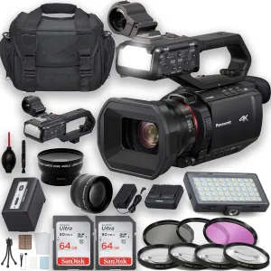 Panasonic HC-X2000 UHD 4K Pro Camcorder with 24x Zoom VW-HU1 Detachable Handle Unit   LED Light   2pc 64GB Memory Card   Filter Kits   Telephoto & Wide Angle Lens   Cleaning Kit & More, Black
