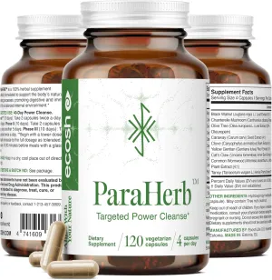 ParaHerb™ Natural Intestinal Cleanse for Adults - Complete Gut Health Detox with Wormwood, Black Walnut, Clove & Chanterelle Mushroom Extract | Vegan, Non-GMO, No Fillers | 120 Easy to Take Capsules