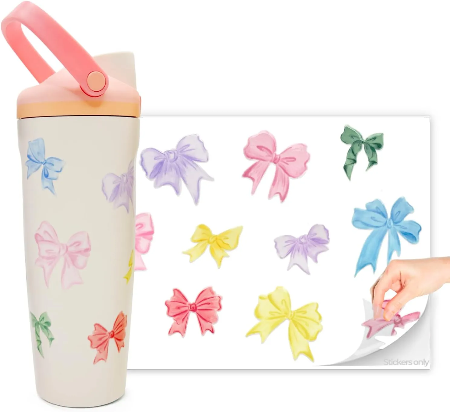 Pastel Bow UV Transfer Sticker for Owala 24oz,Inspired by Urban Outfitters x Owala Collab,Durable & Waterproof, Easy to Apply(Colorful Bow)