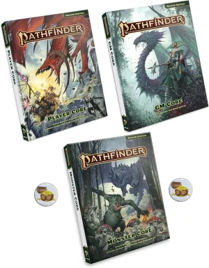Pathfinder Remastered Second Edition Player, GM, and Monster Cores and Two Treasure Chest Buttons