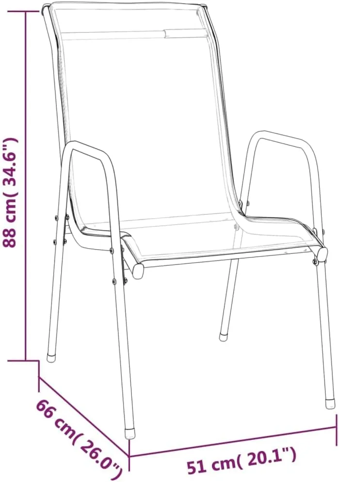 Patio Chairs 2 pcs Steel and Textilene Black, Outdoor Dining Chairs, Comfortable Lounge Chairs for Patio, Beach, Camping, or Lawn, Lightweight and Weather-Resistant, Easy to Clean