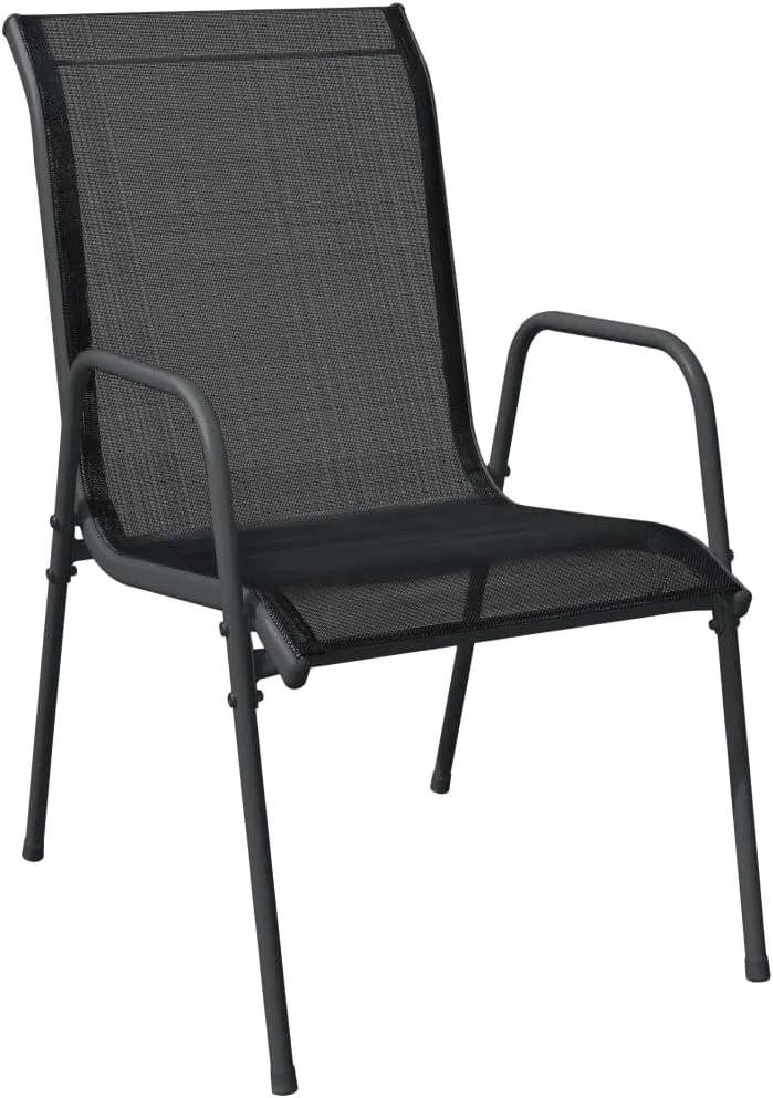 Patio Chairs 2 pcs Steel and Textilene Black, Outdoor Dining Chairs, Comfortable Lounge Chairs for Patio, Beach, Camping, or Lawn, Lightweight and Weather-Resistant, Easy to Clean