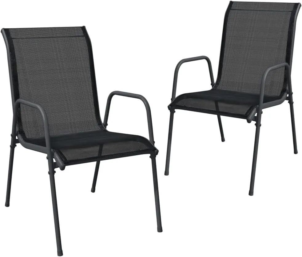 Patio Chairs 2 pcs Steel and Textilene Black, Outdoor Dining Chairs, Comfortable Lounge Chairs for Patio, Beach, Camping, or Lawn, Lightweight and Weather-Resistant, Easy to Clean
