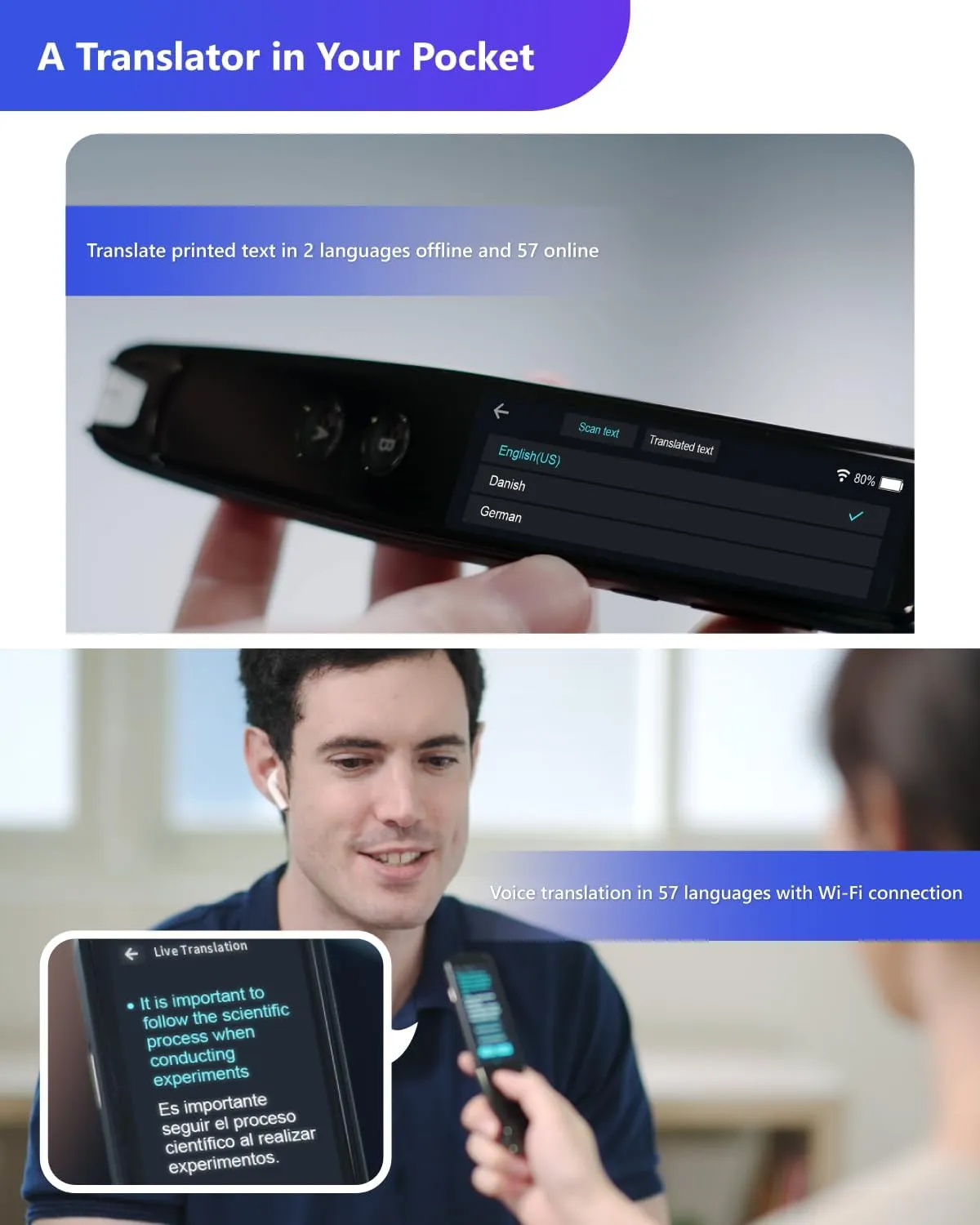 PenPower WorldPenScan Go - Translation Pen with Scanning, Reading, Audio Recording, Live Interpretation, and AI English Learning Platform for Kids & Adults
