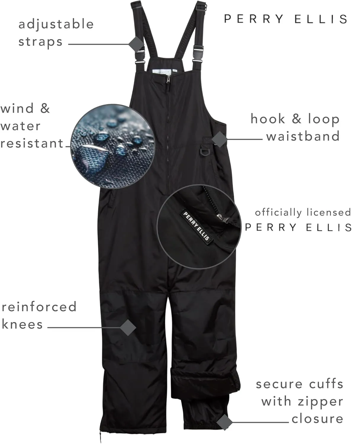Perry Ellis Men's Snow Bib - Insulated Waterproof Snow Pants Ski/Snowboard Overalls (M-3XL)
