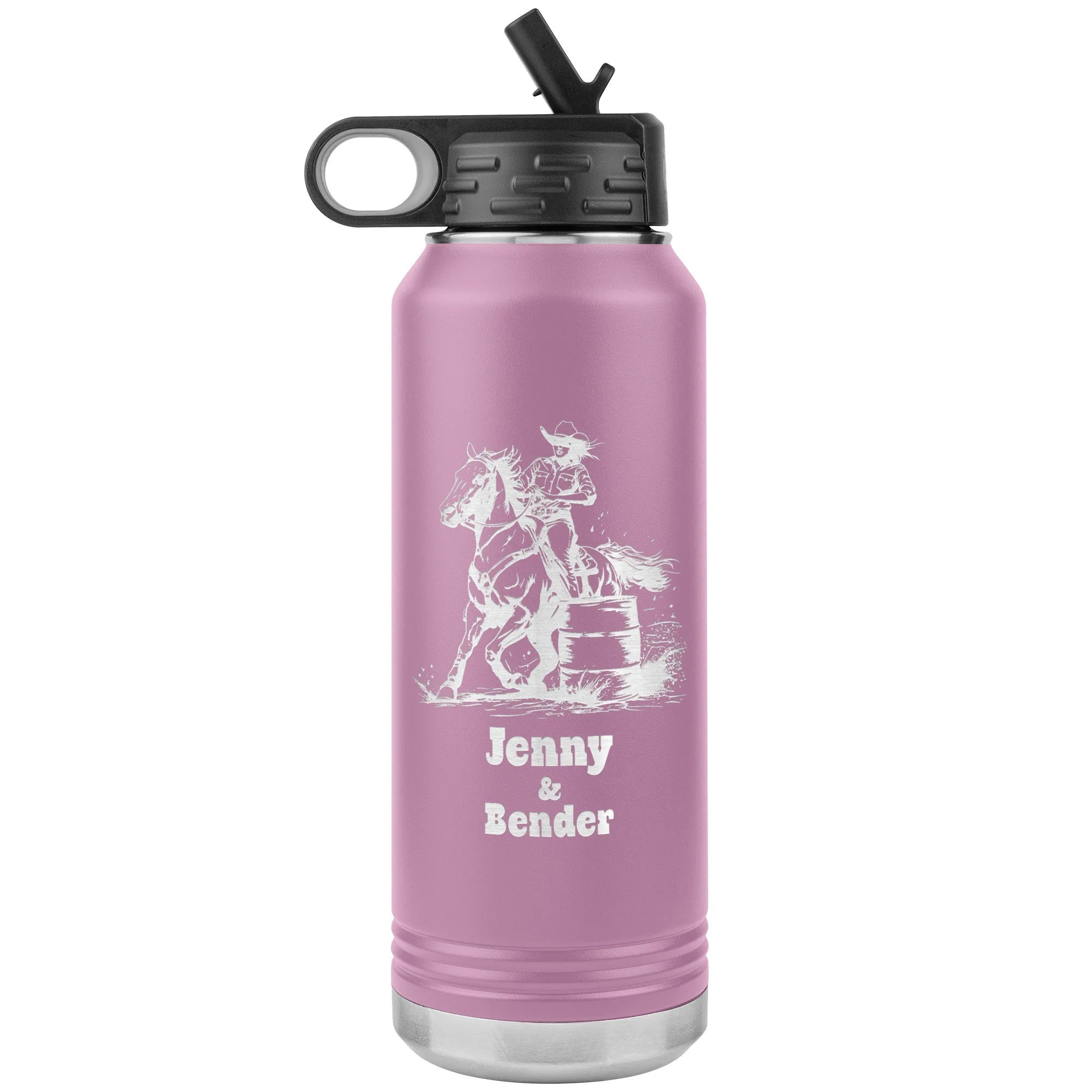 Personalized Cowgirl and Horse Barrel Racer Insulated 32oz Water Bottle,, Unique Horse Lover Gift