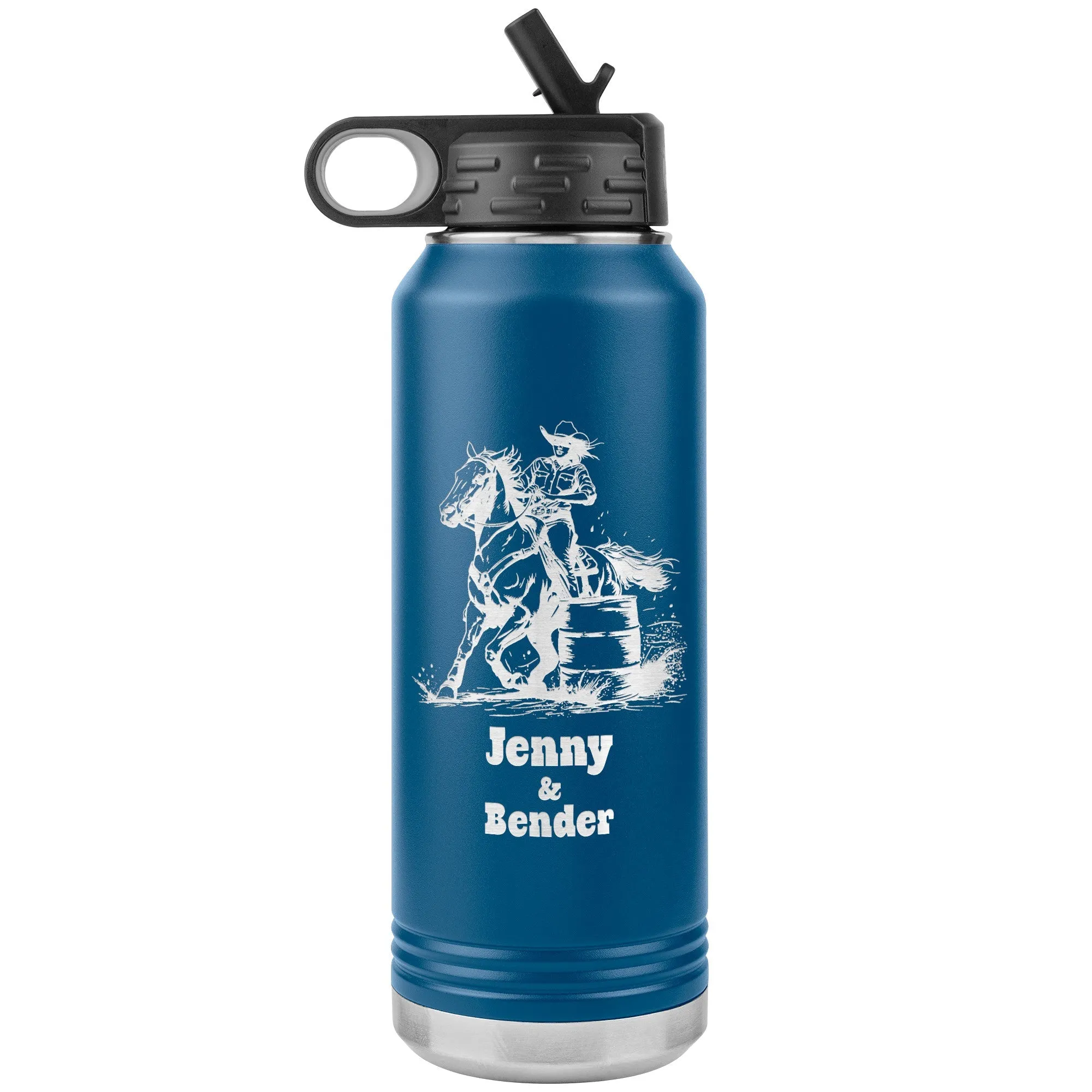 Personalized Cowgirl and Horse Barrel Racer Insulated 32oz Water Bottle,, Unique Horse Lover Gift