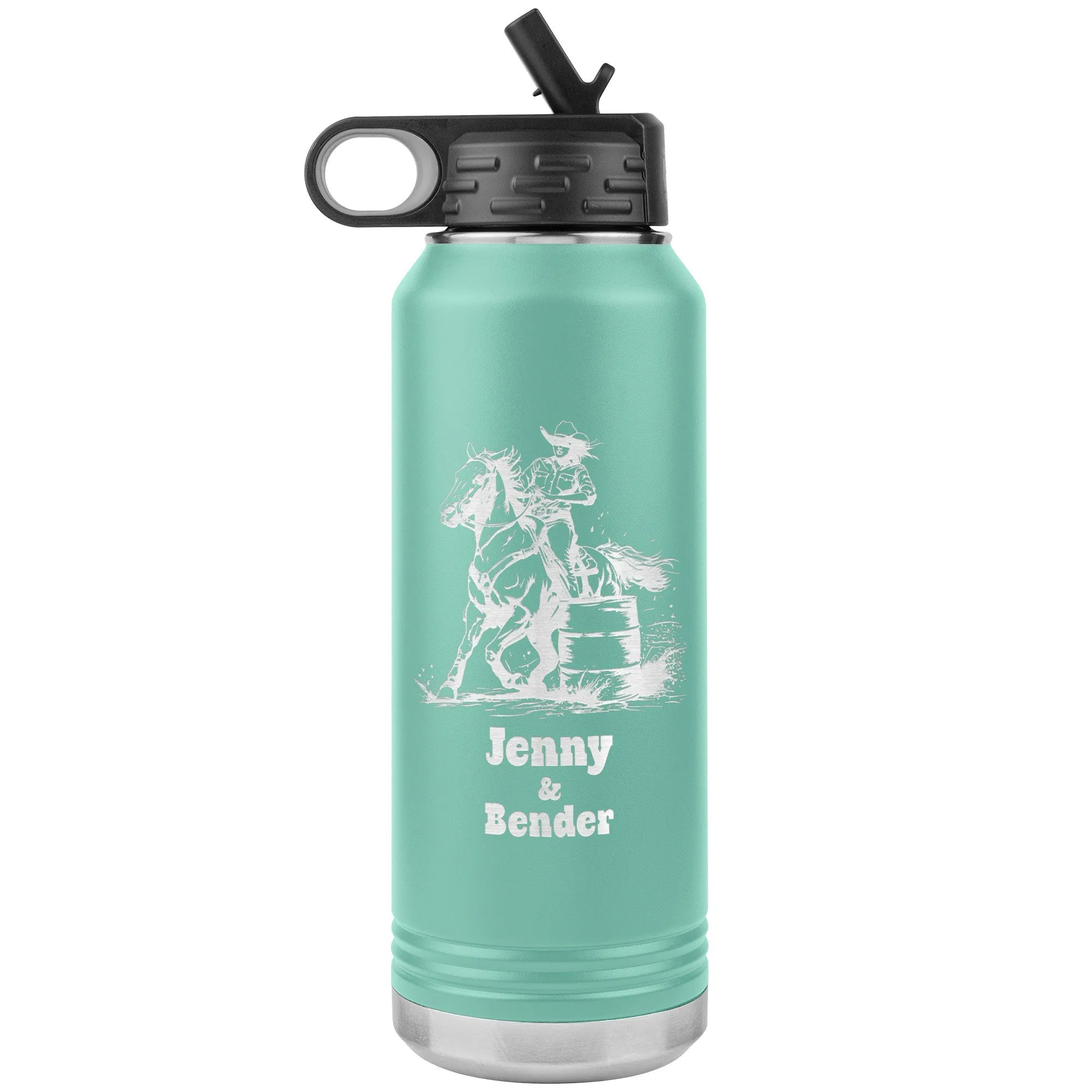 Personalized Cowgirl and Horse Barrel Racer Insulated 32oz Water Bottle,, Unique Horse Lover Gift