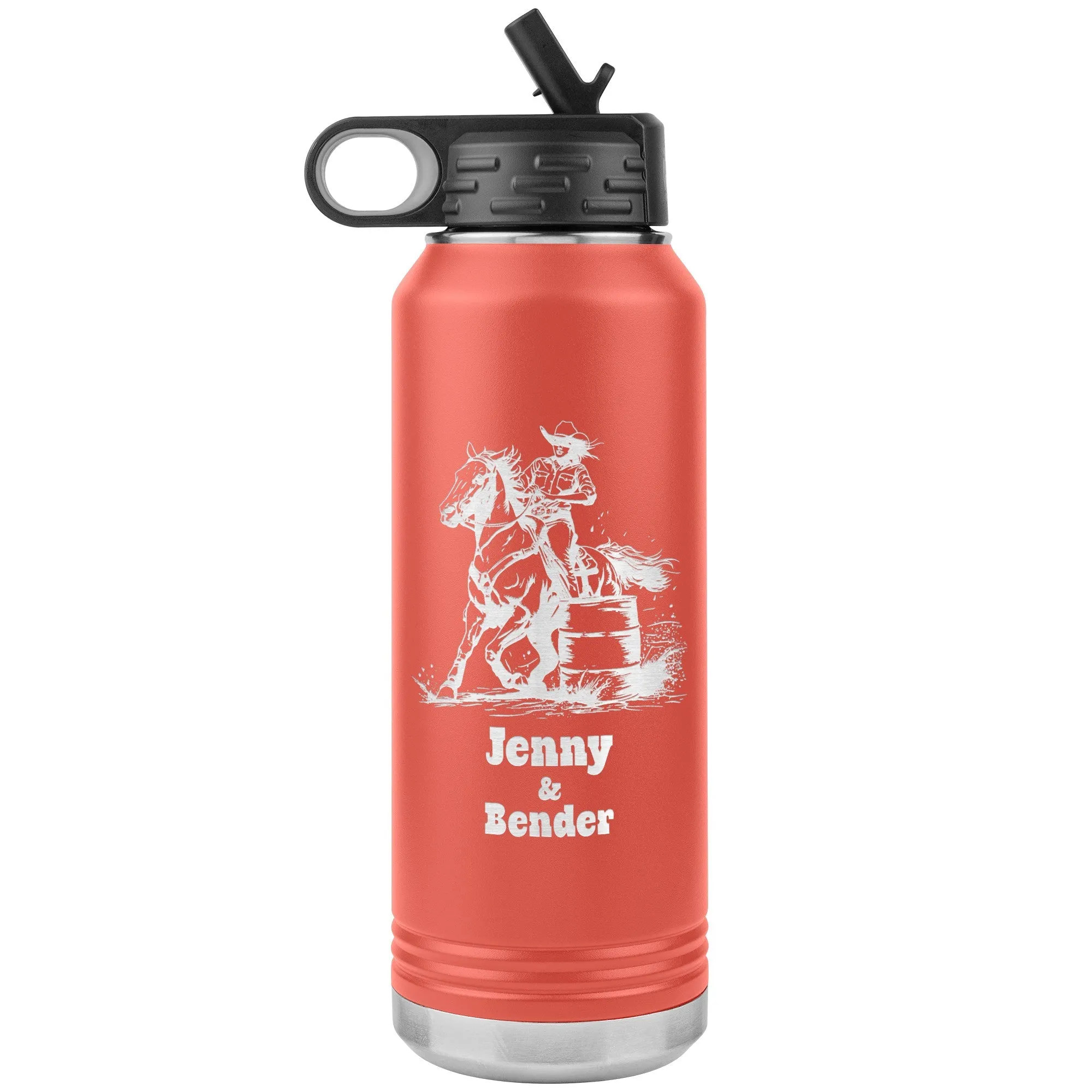 Personalized Cowgirl and Horse Barrel Racer Insulated 32oz Water Bottle,, Unique Horse Lover Gift
