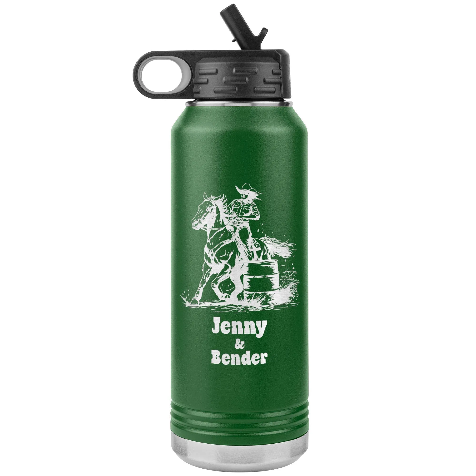 Personalized Cowgirl and Horse Barrel Racer Insulated 32oz Water Bottle,, Unique Horse Lover Gift