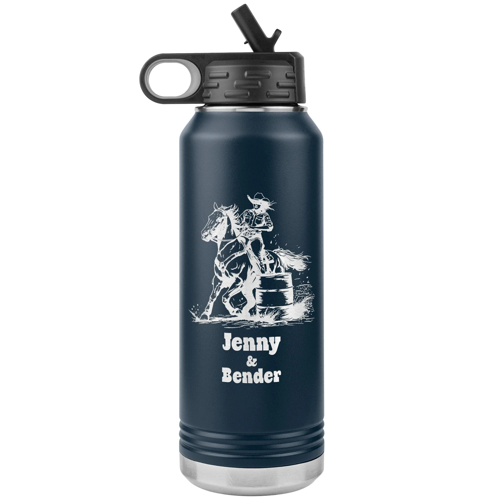 Personalized Cowgirl and Horse Barrel Racer Insulated 32oz Water Bottle,, Unique Horse Lover Gift