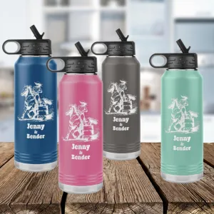 Personalized Cowgirl and Horse Barrel Racer Insulated 32oz Water Bottle,, Unique Horse Lover Gift