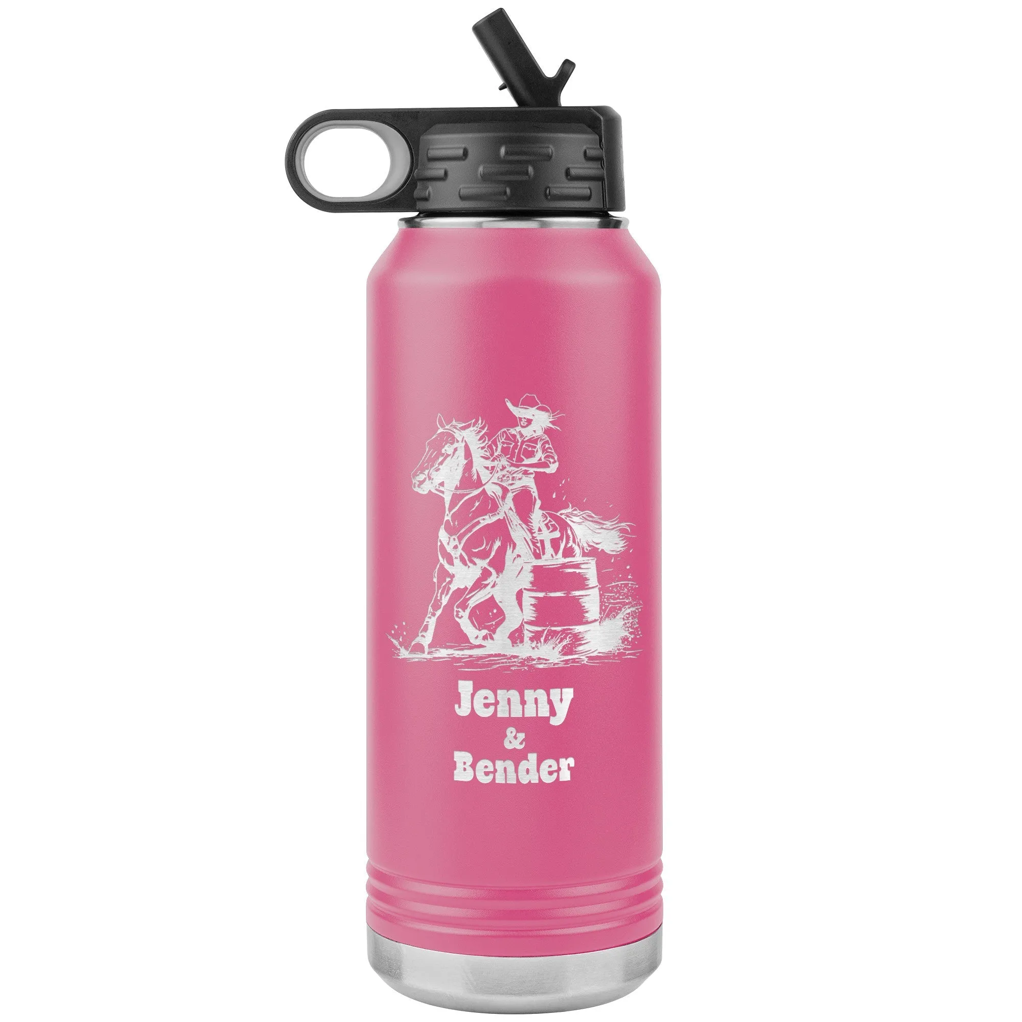 Personalized Cowgirl and Horse Barrel Racer Insulated 32oz Water Bottle,, Unique Horse Lover Gift