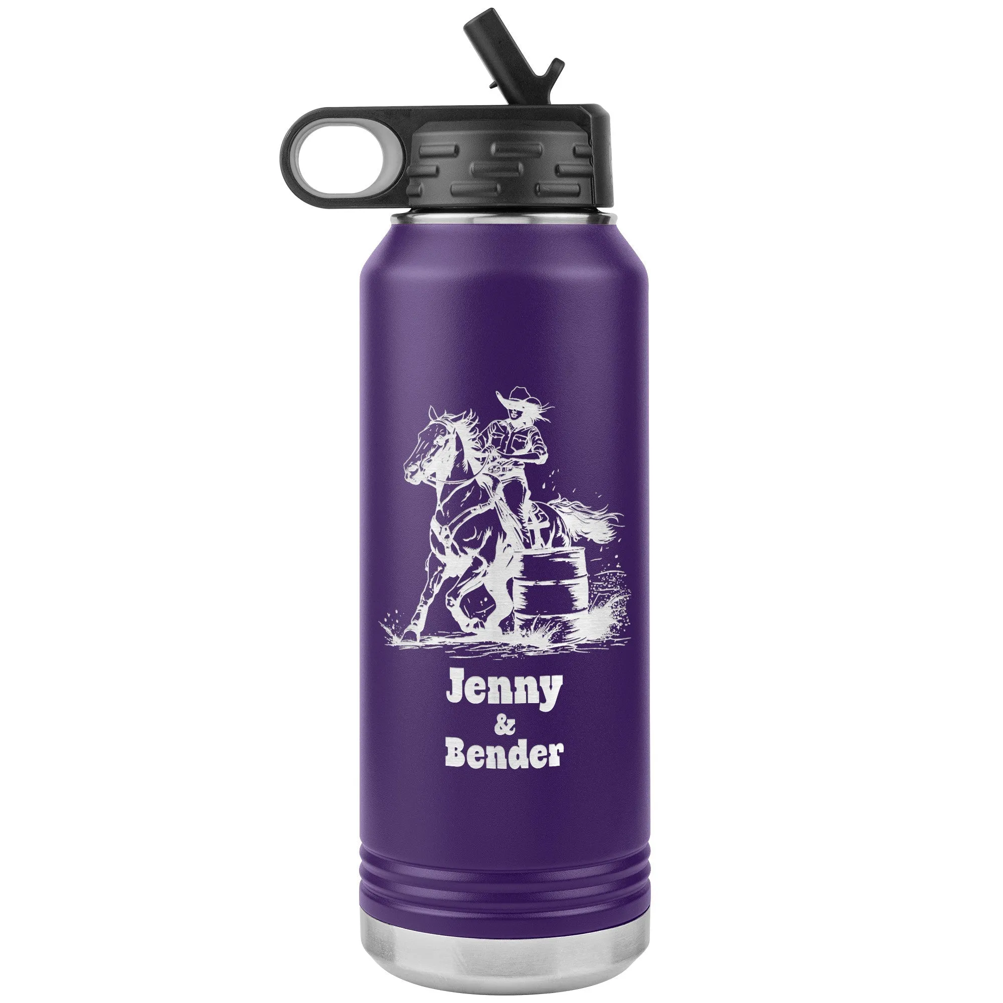 Personalized Cowgirl and Horse Barrel Racer Insulated 32oz Water Bottle,, Unique Horse Lover Gift