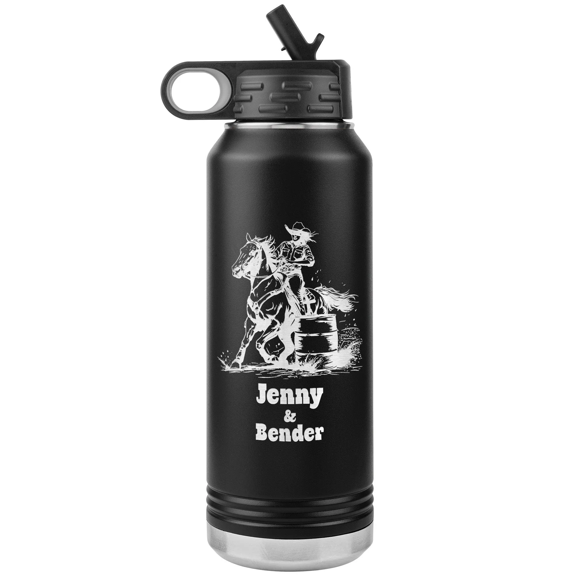 Personalized Cowgirl and Horse Barrel Racer Insulated 32oz Water Bottle,, Unique Horse Lover Gift