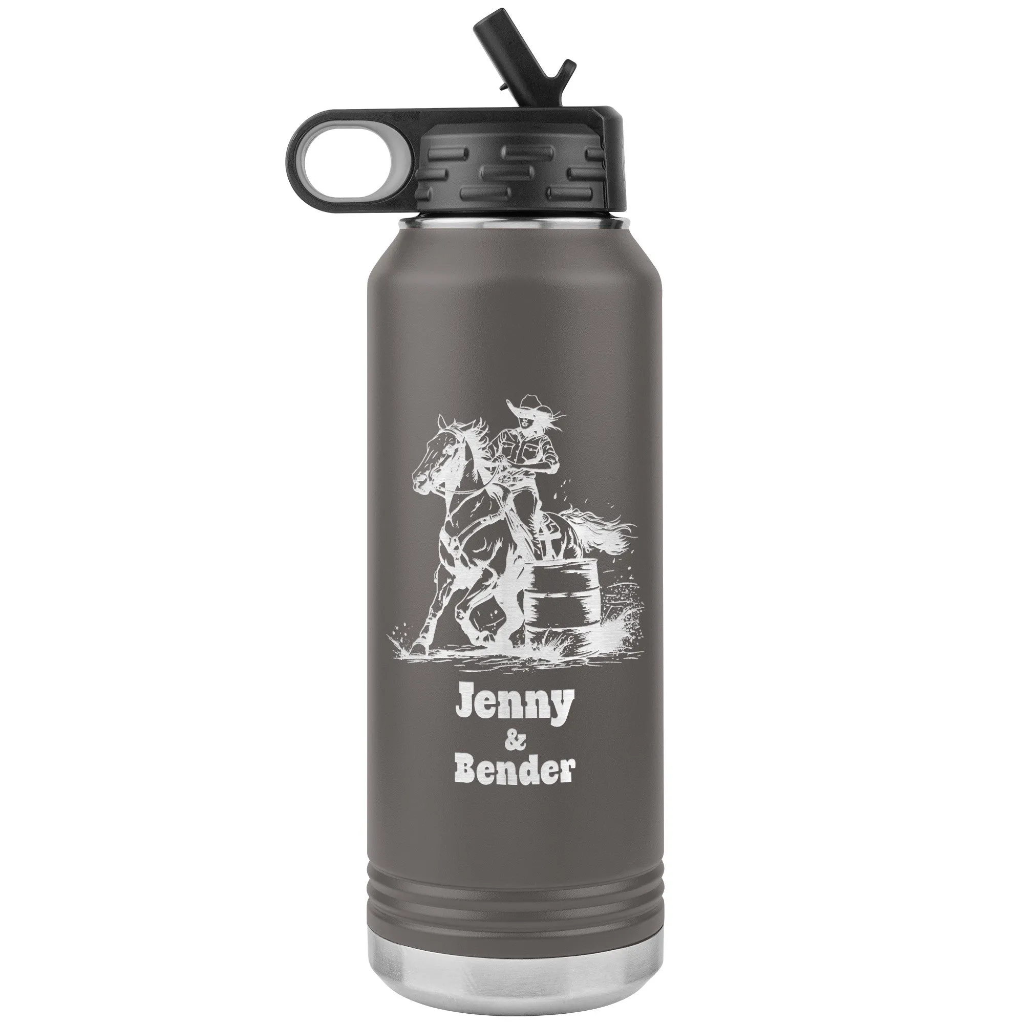 Personalized Cowgirl and Horse Barrel Racer Insulated 32oz Water Bottle,, Unique Horse Lover Gift