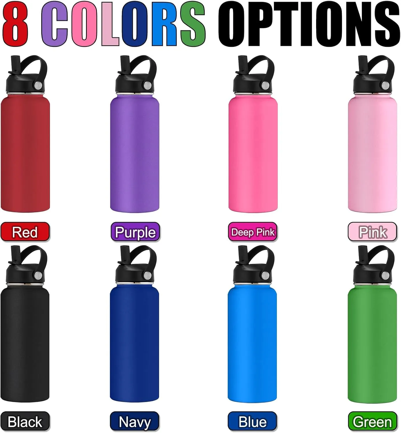Personalized Water Bottle Custom Insulated Water Bottles with Straw Lid 32oz Customized Engraved Stainless Steel Bottles with Name Logo, Gift for School Sports Outdoor, Blue