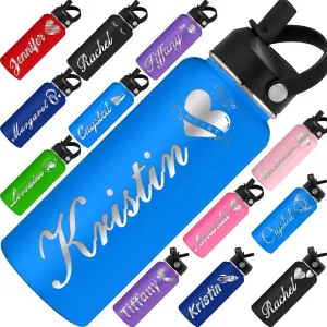 Personalized Water Bottle Custom Insulated Water Bottles with Straw Lid 32oz Customized Engraved Stainless Steel Bottles with Name Logo, Gift for School Sports Outdoor, Blue