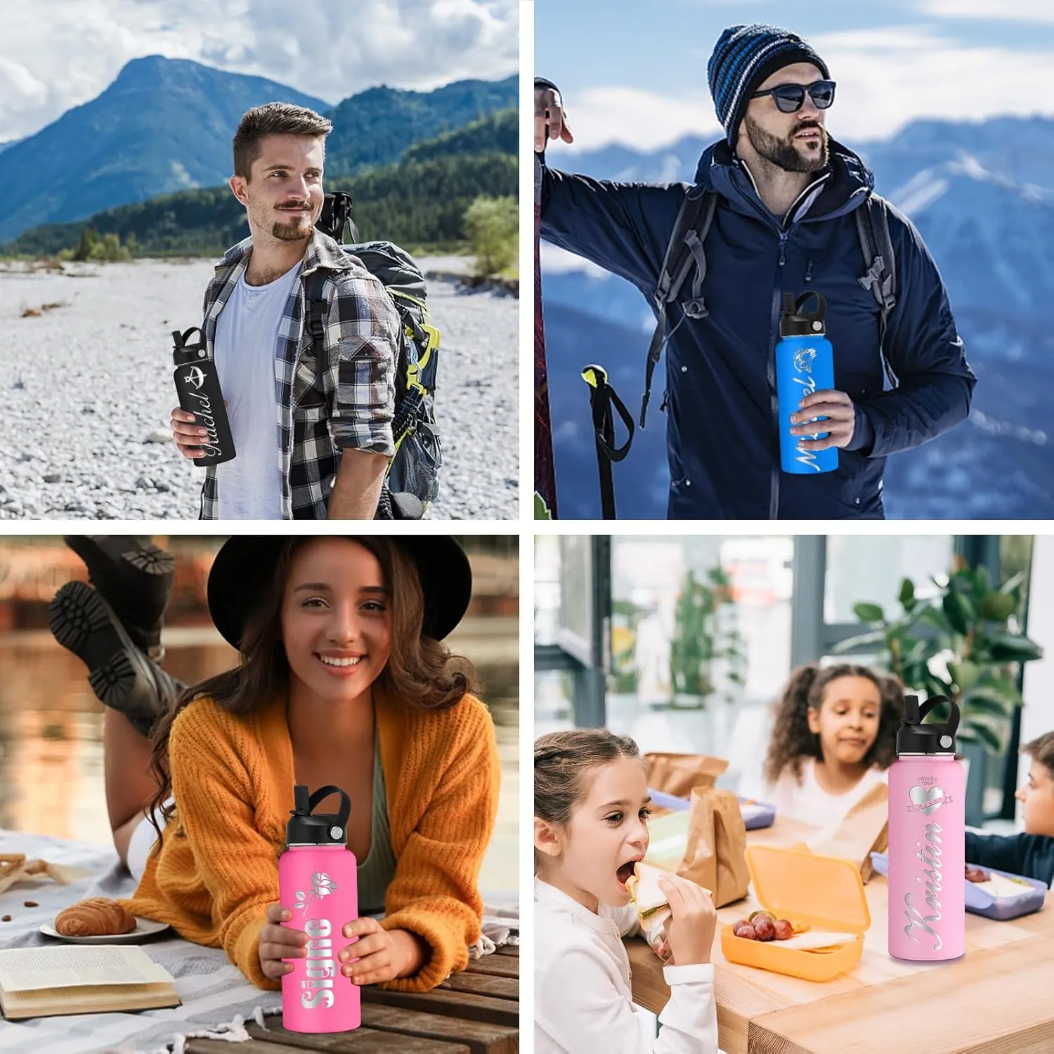 Personalized Water Bottle Custom Insulated Water Bottles with Straw Lid 32oz Customized Engraved Stainless Steel Bottles with Name Logo, Gift for School Sports Outdoor, Blue