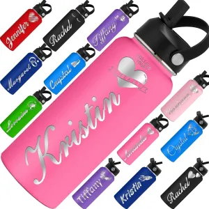 Personalized Water Bottle Custom Insulated Water Bottles with Straw Lid 32oz Customized Engraved Stainless Steel Bottles with Name Logo, Gift for School Sports Outdoor, Deep Pink