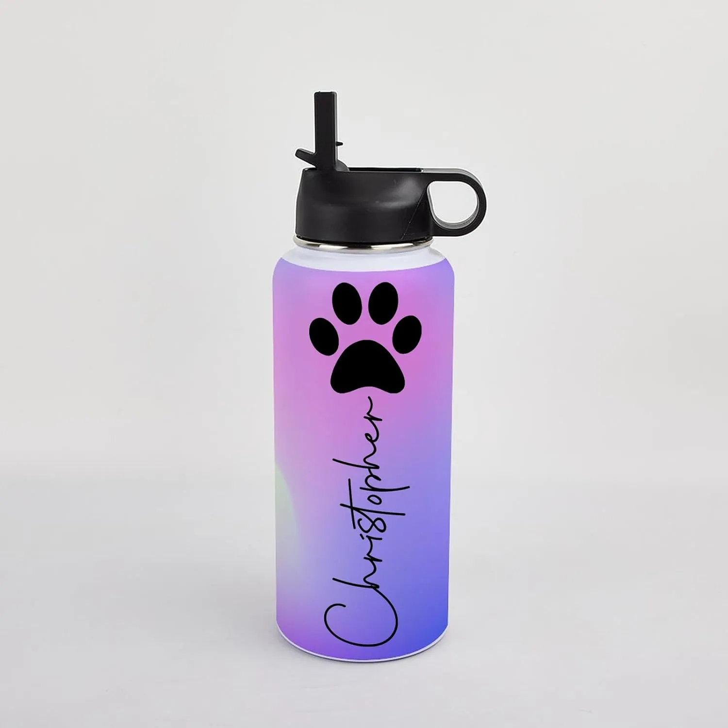 Personalized Water Bottles 32oz with Flip-Top Lid and Straw Customized Vacuum Insulated Flask Stainless Steel Sports Double Wall School Name Water Cups for Boys Girls Gradient