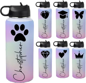 Personalized Water Bottles 32oz with Flip-Top Lid and Straw Customized Vacuum Insulated Flask Stainless Steel Sports Double Wall School Name Water Cups for Boys Girls Gradient