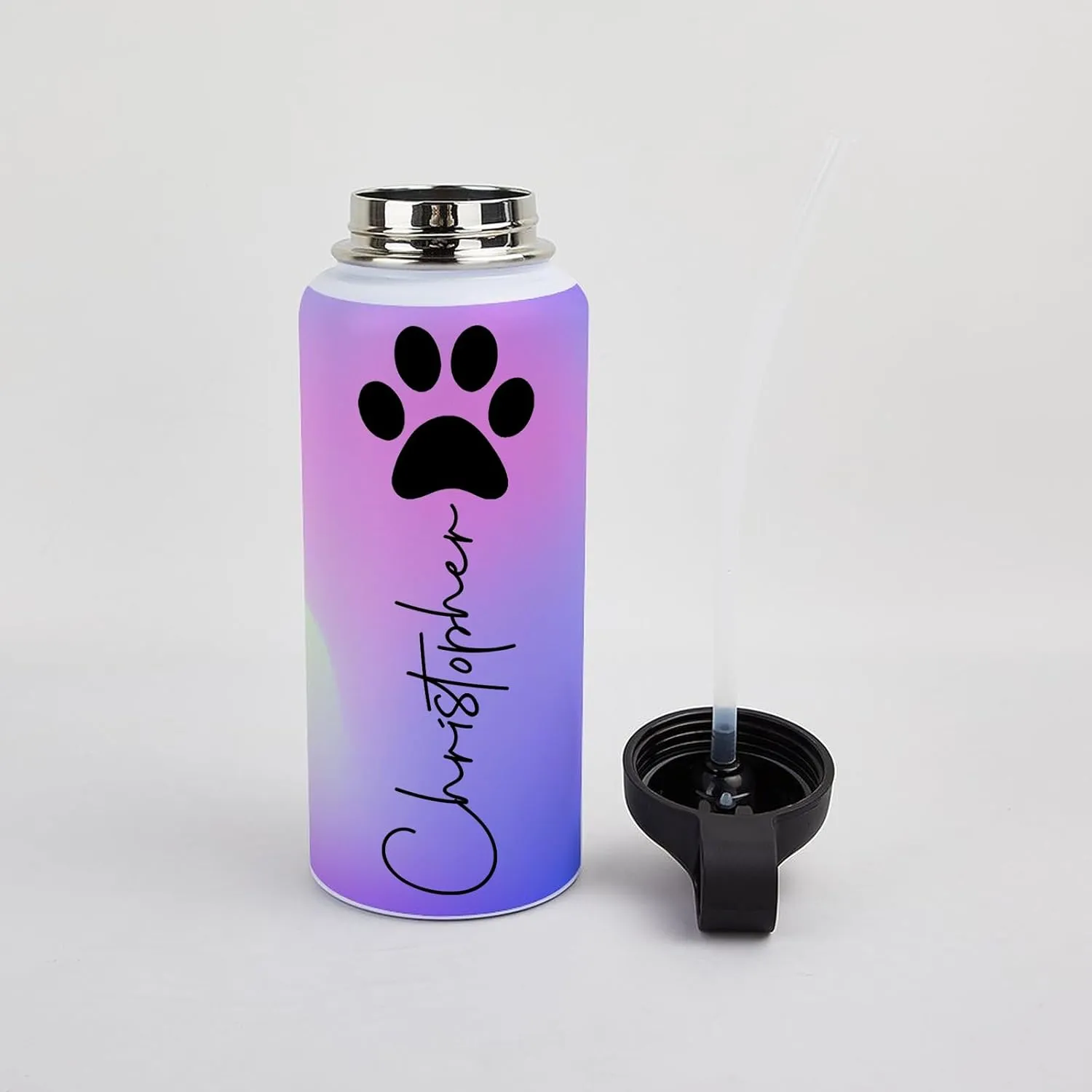 Personalized Water Bottles 32oz with Flip-Top Lid and Straw Customized Vacuum Insulated Flask Stainless Steel Sports Double Wall School Name Water Cups for Boys Girls Gradient
