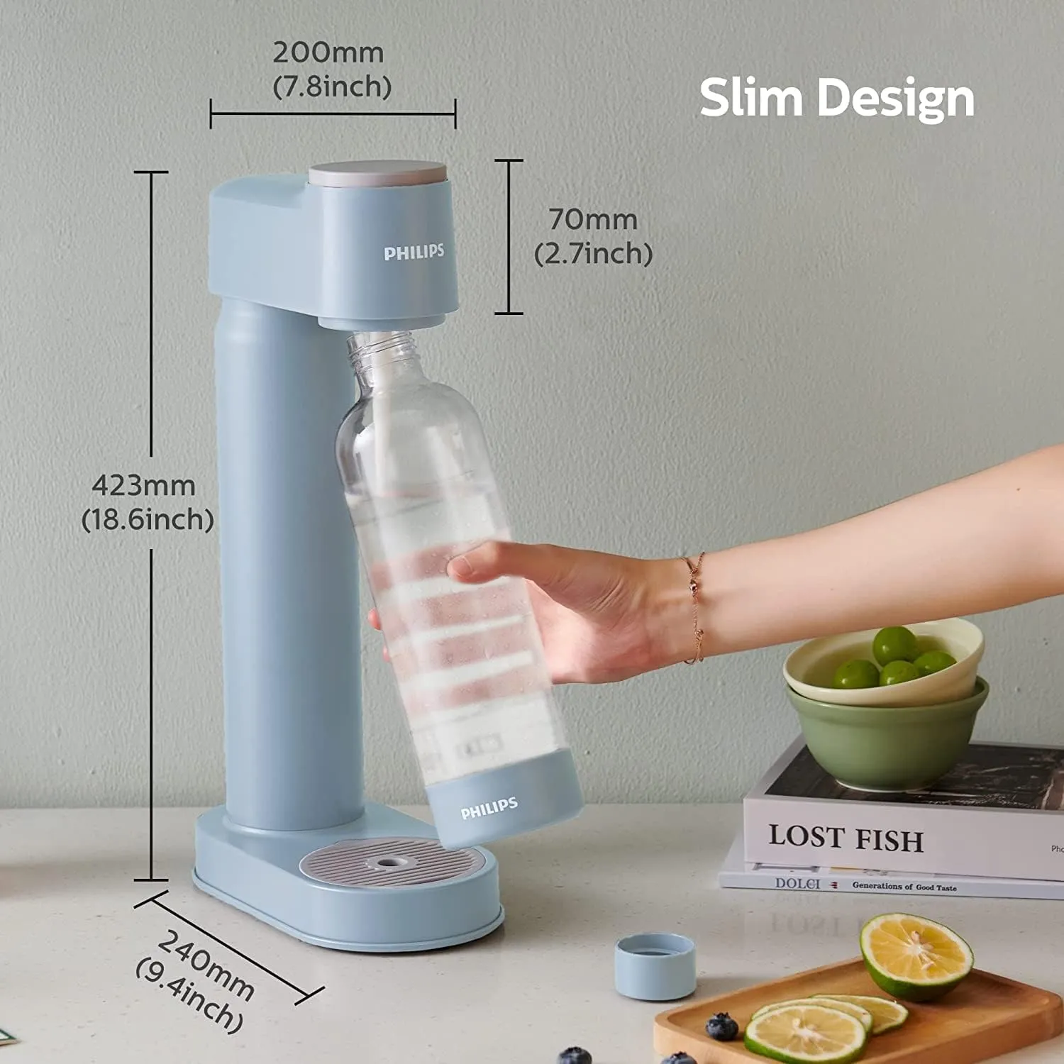 PHILIPS ADD4901BLO/37 Sparkling Water Maker Soda Maker Soda Streaming Machine for Carbonating with 1L Carbonating Bottle, Seltzer Fizzy Water Maker, Compatible with 60L CO2 Carbonator(NOT Included)