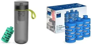Philips GoZero Active Bottle with One Adventure Filter and Three Fitness Filters, Filtering Water Bottle, Squeeze Sport Bottle, BPA-Free, 20oz, Grey