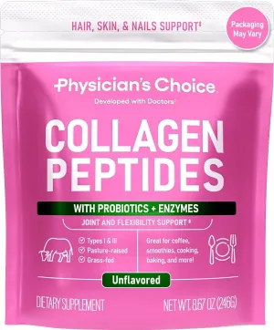 Physician's CHOICE Collagen Peptides - Hydrolyzed Protein Powder for Hair, Skin, Joints - Grass Fed, Non-GMO