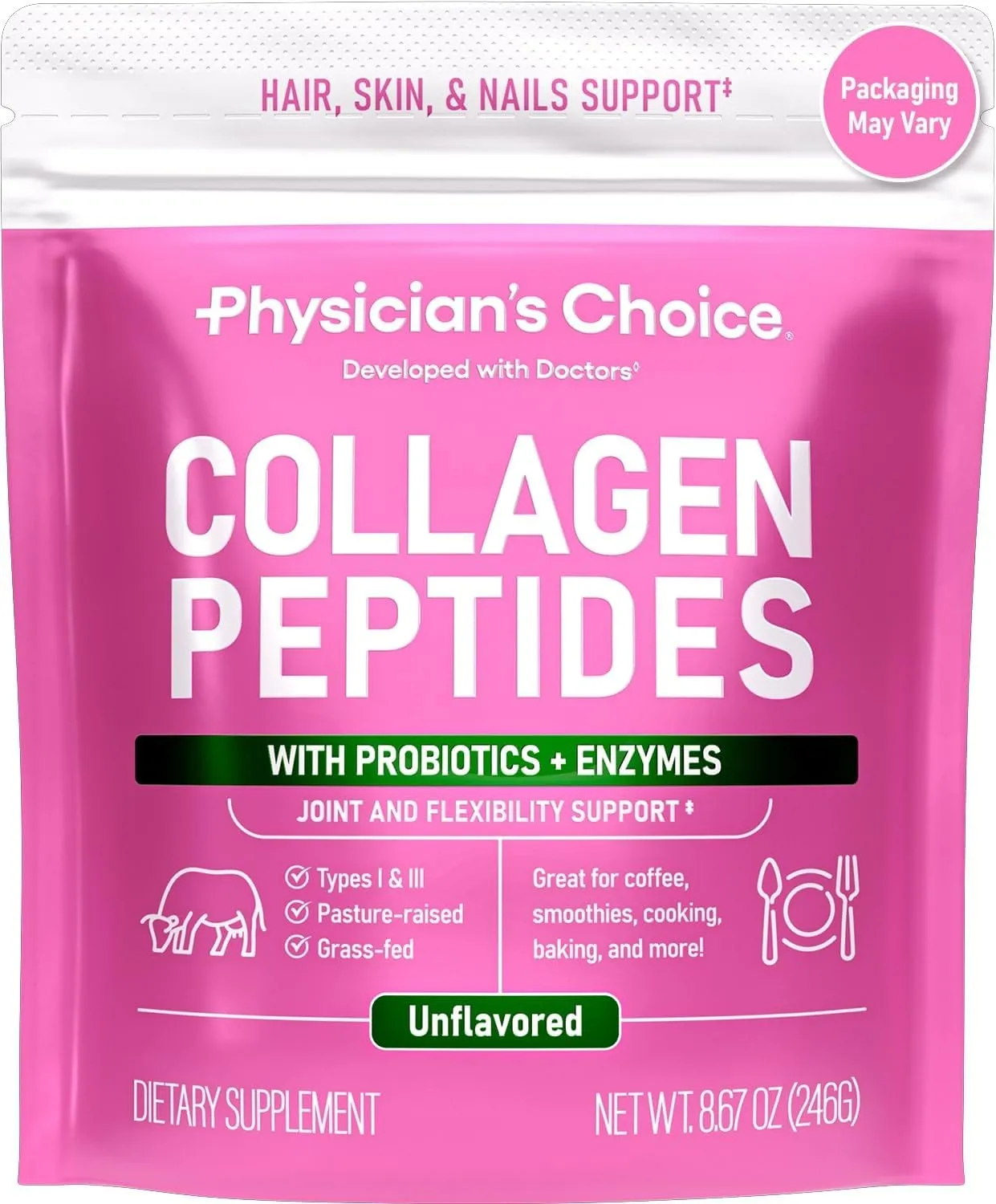 Physician's CHOICE Collagen Peptides - Hydrolyzed Protein Powder for Hair, Skin, Joints - Grass Fed, Non-GMO