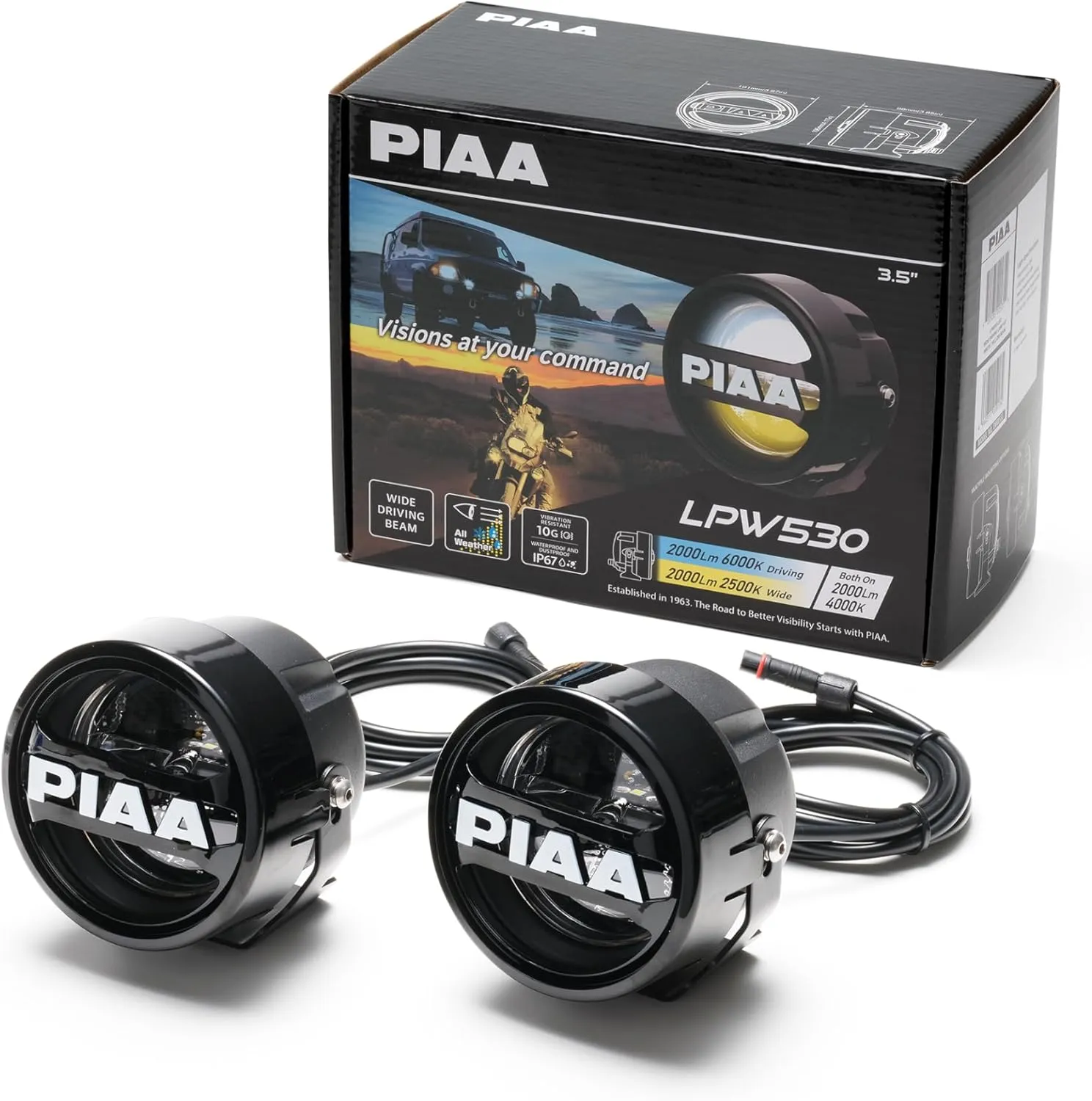 PIAA DKW531 Auxiliary Lamps, LPW Series Driving Light 3.5 inch, White and Yellow, Pack of 2 Kit