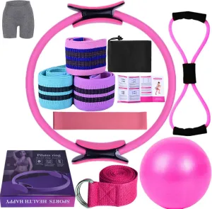 Pilates Essentials Kit for Women, Better Me Pilates Kit, Better Me Pilates Essentials Kit for Women, Booty Bands for Working Out Glutes Yoga Ball, 25cm Figure 8 Resistance Band for Stretching (Pink)