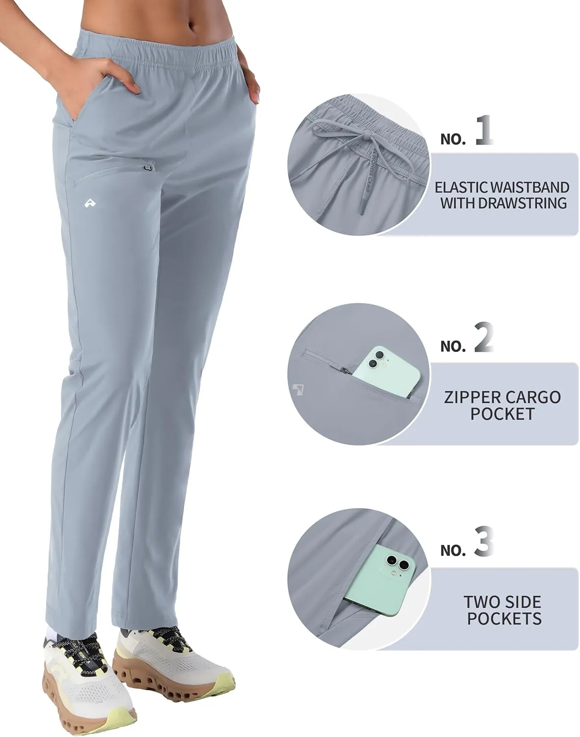 Pioneer Camp Women's Hiking Pants UPF 50  Elastic Waist Drawstring Ultra-Stretch Lightweight Outdoor Cargo Pants for Travel