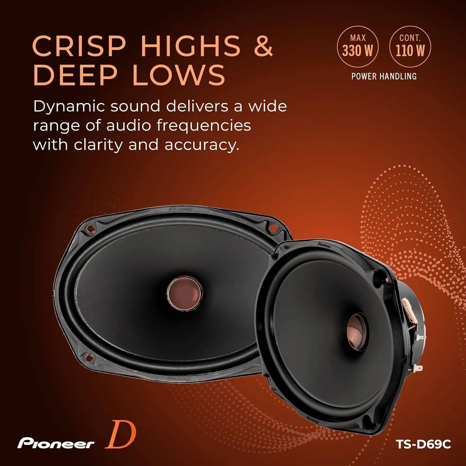 Pioneer TS-D69C, 2-Way Car Audio Speakers, Full Range, Clear Sound Quality, Easy Installation and Enhanced Bass Response, 6 x 9” Speakers, Black