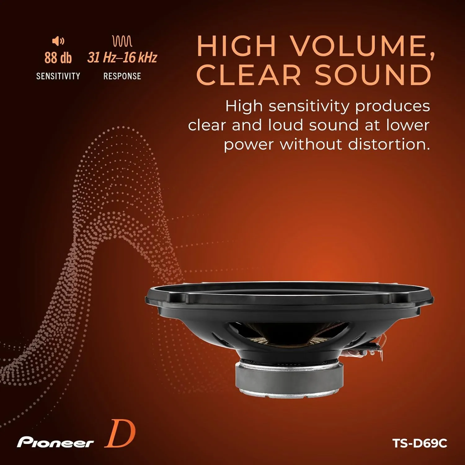 Pioneer TS-D69C, 2-Way Car Audio Speakers, Full Range, Clear Sound Quality, Easy Installation and Enhanced Bass Response, 6 x 9” Speakers, Black