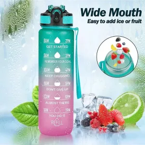 Plastic Sipper Water Bottle With Motivational Time Marker (1000 ml, Assorted color)