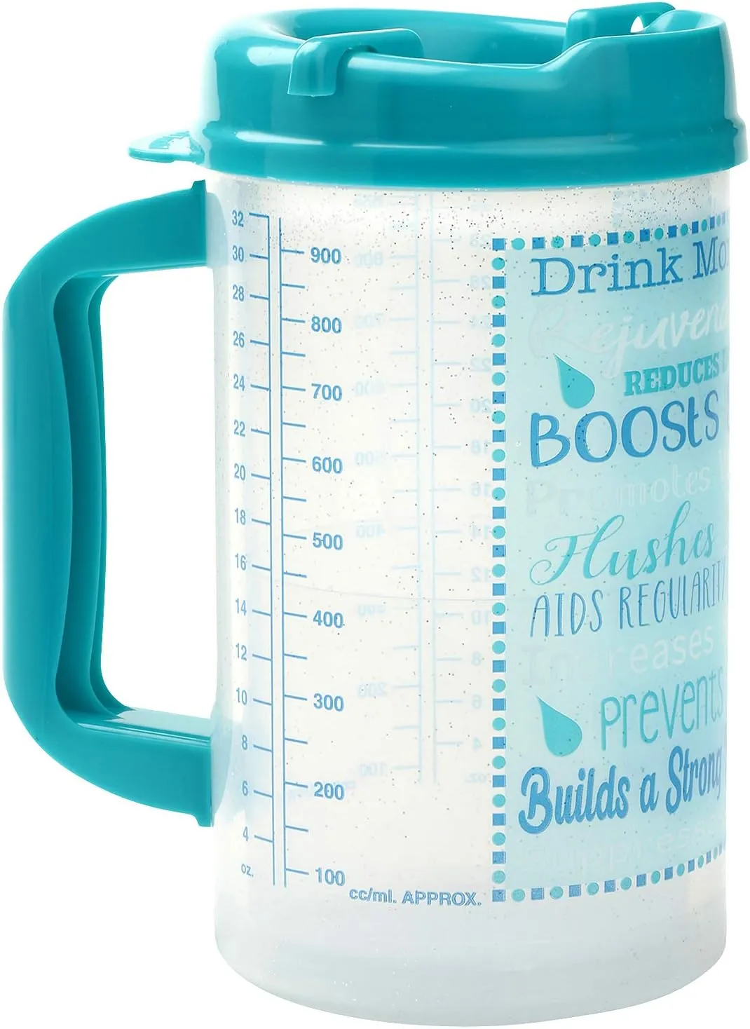 Plum Hill Hospital Cup With Lid and Straw - 32 Ounce Insulated Water Bottle, Drinking Mug With Measurements - Teal