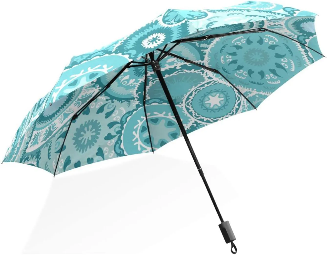 Poeticcity Rain Travel Umbrella, Hand Open Close Windproof Waterproof Folding Umbrella, Compact Canopy Strong Ray Parasol Umbrella